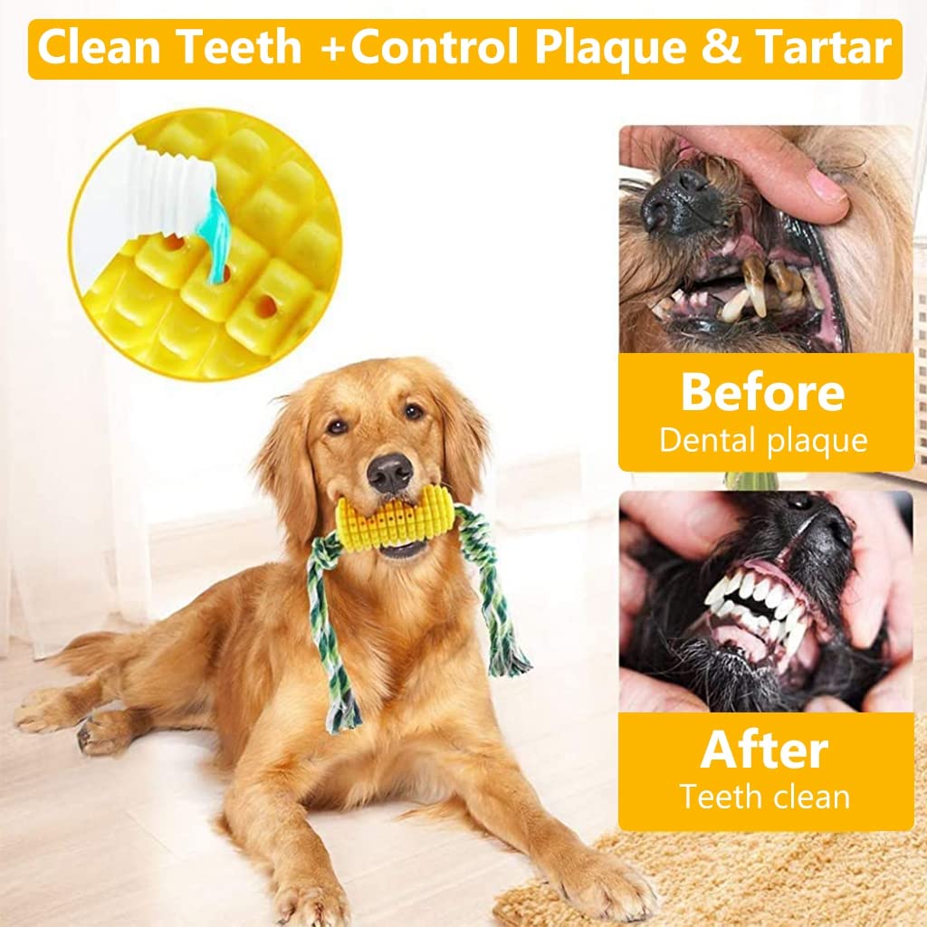 Qpets Dog Chew Toys, TPR Corn Chew Toy for Dog Teething Chewing Toy with Cotton Ropes, Sturdy Chew Toys, Interactive Pet Toys Gift Toy for Dog Small Puppies and Medium Dogs