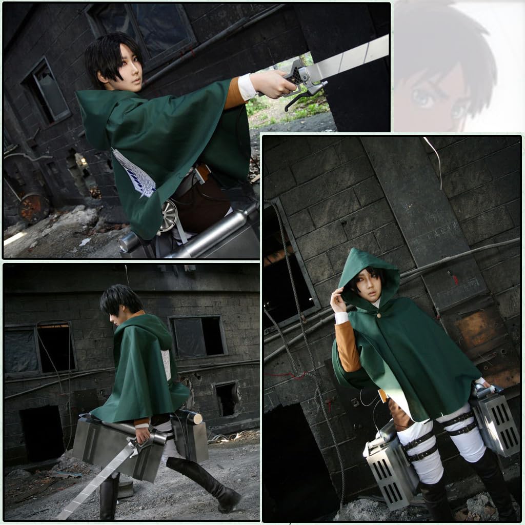 PATPAT Anime Cosplay Costume Cloak, Green Hooded Cloak with Wing of Liberty Necklace Set, Scout Regiment Cosplay Costume Wings Cape for Party, Halloween, Christmas, Performance - Size L