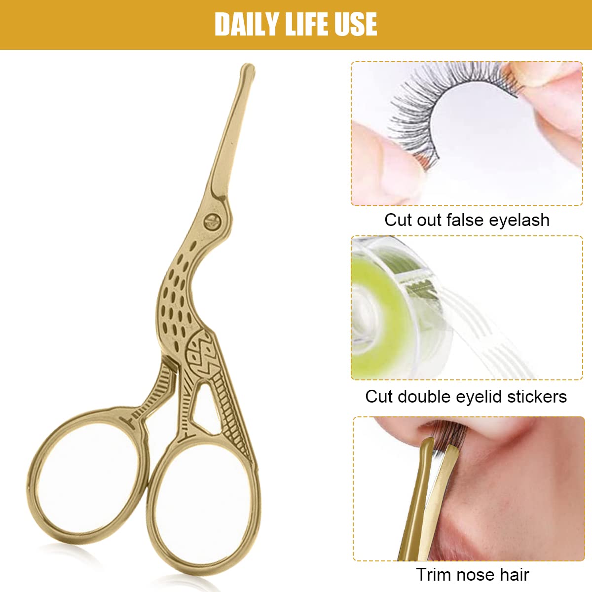 HASTHIP Gold Nose Hair Trimmer,Ear & Nose Hair Scissors for Men,Multipurpose Small Beard Scissors,Women Eyelashes Eyebrow Scissors,Safety Blunt Tip for Facial Hair Moustache with Storage Box