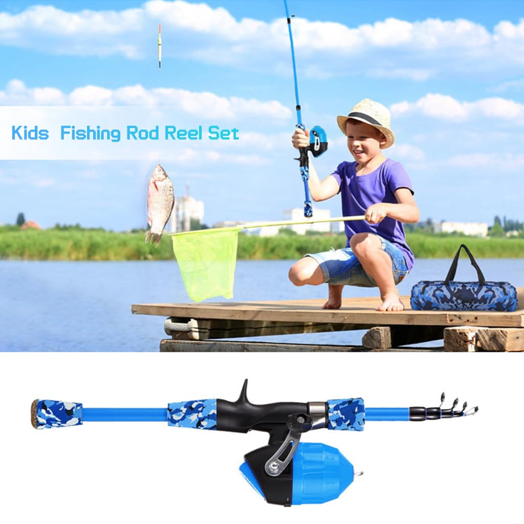 Proberos Kids Fishing Rod Reel Set Outdoor Telescopic 1.2m/1.5m Fishing Rod Reel Set with Fishing Line, Fishing Lures Accessories Kit & Carry Bag Fishing Learning Kit for Kids Children's Day Gift