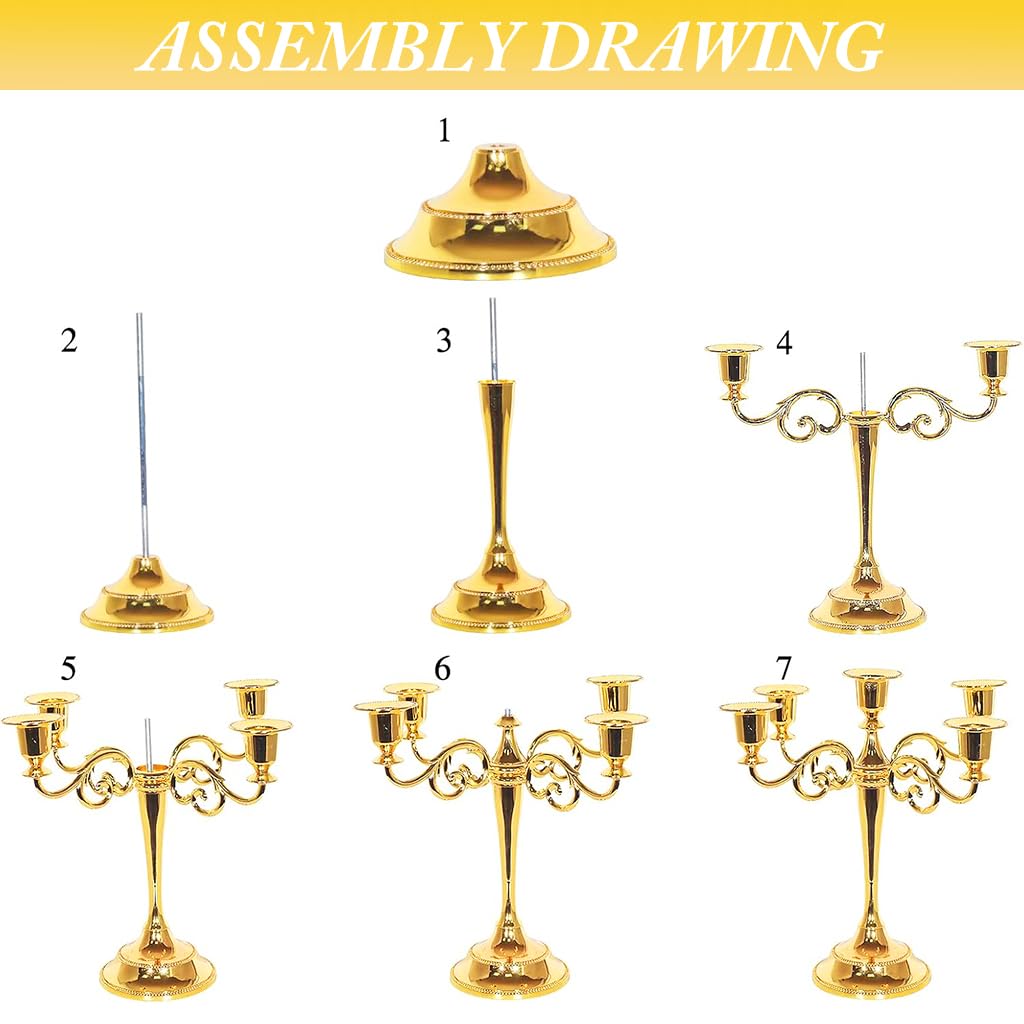 HASTHIP Luxury Candelabrum Golden Metal Candle Holder Multi-Candle Holder Dinning Table Decorative Tea Candle Holder for Wedding, Home Decor, Festival, Banquet