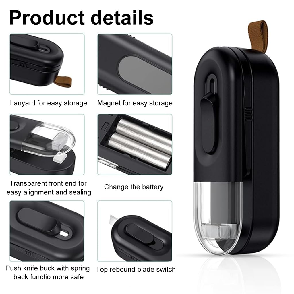 HASTHIP Mini Bag Sealer 2 in 1 Electric Heat Sealer with Cutter Hot Bond Sealer for Food Bag Snack Bag Battery Operated Bag Sealer for Various Food Bag