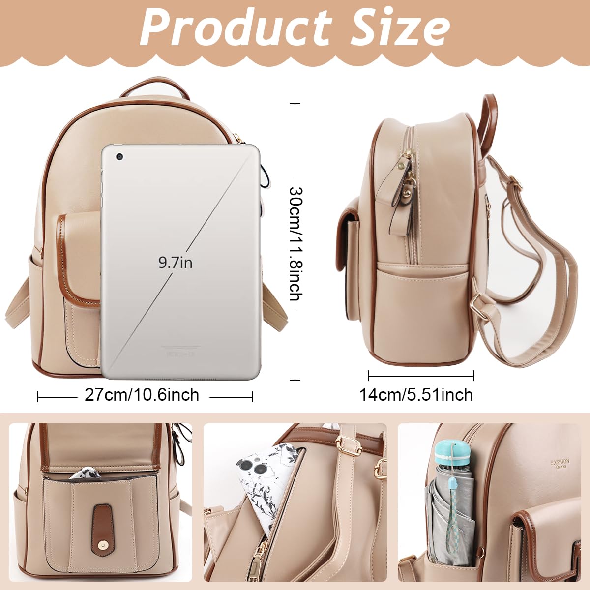 PALAY Women Backpack Fashion Women Shoulder Bag Backpack PU Travel Backpack with Handle Fashion Women Backpack Contrast Color Zipper Backpack for Daily Commuting, Travel, School