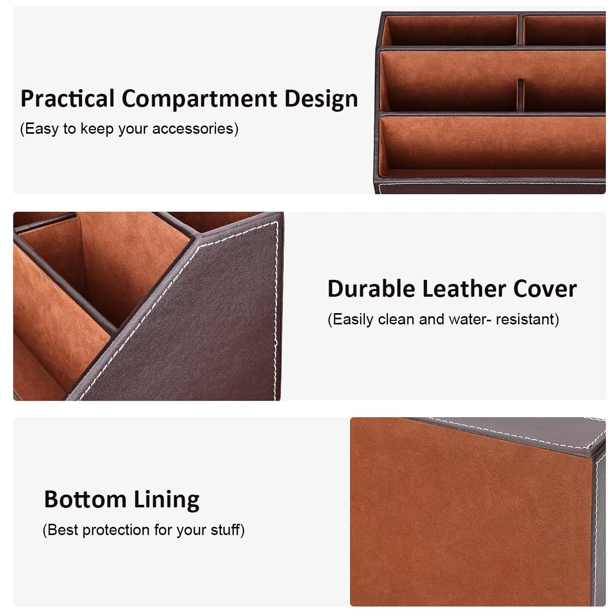Climberty Pu Leather Desk Organizer with 5 Compartments Holder, Multi-Functional Office Supplies Storage Caddy for Pen/Pencil, Phones, Remote Controller and Desktop Accessories Brown (24x13.5x12cm)