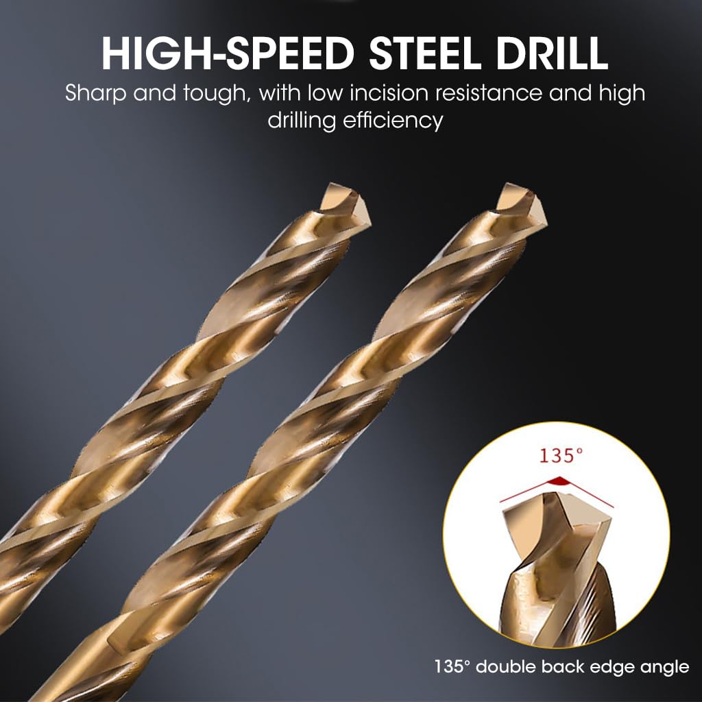 Serplex 13Pcs HSS Twist Drill Bit Set Twist Drill Milling Bits 1.5-6.5mm M35 High Speed Steel Twist Drill Bits 135 Degree Split Point for Stainless Steel, Cast Iron, Hard Metal, Plastic and Wood