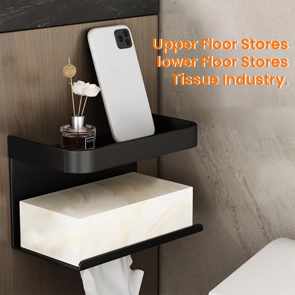 HASTHIP Magic Sticker Series Toilet Paper Holder for Bathroom, Wall Mounted Toilet Paper Holder Bathroom Accessories Tissue Roll Dispenser Storage Rack with Phone Shelf