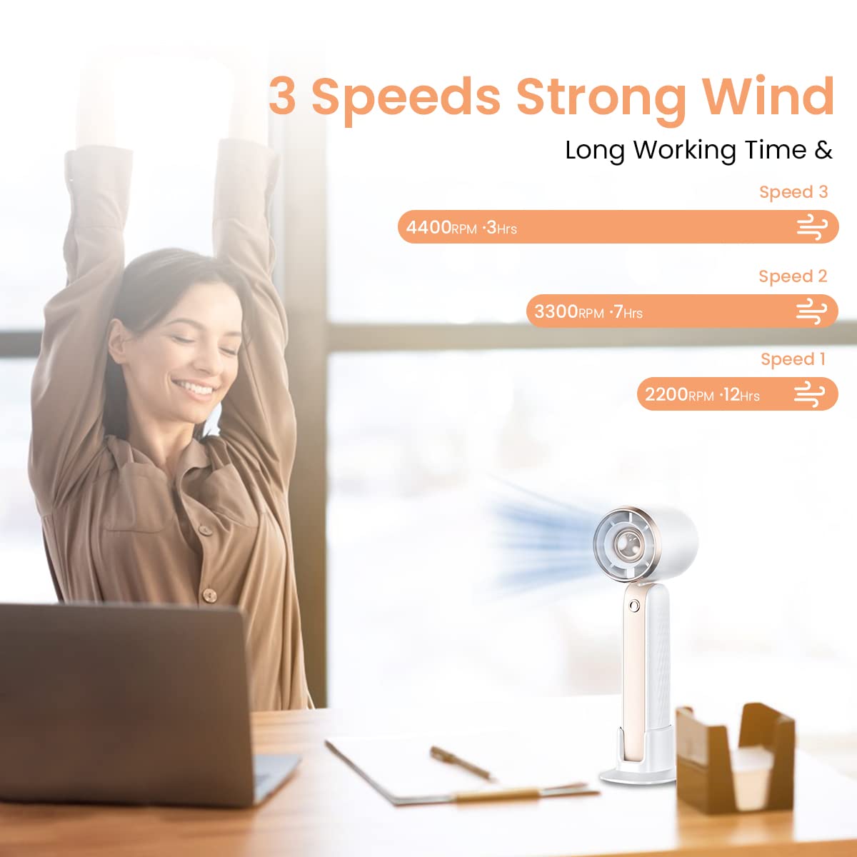 HASTHIP Mini Portable Fan, 3 Speed Personal Small Fan for Desk Fan with Base, Handheld Fan Pocket Fan Mini Fan Desktop Fan Cool Wind USB Fan Rechargeable Hand Fan for Women Makeup Indoor Outdoor Travel Office