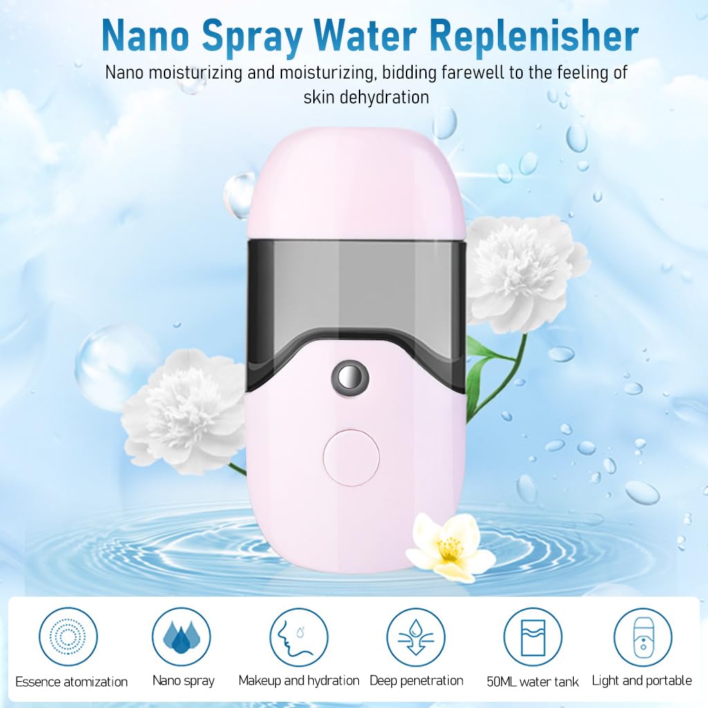 MAYCREATE Nano Facial Mist Sprayer, 50ml Mini Portable Nano Face Mist Spray Machine Mister, USB Rechargeable Beauty Skin Care Machine for Face Hydrating, Daily Makeup