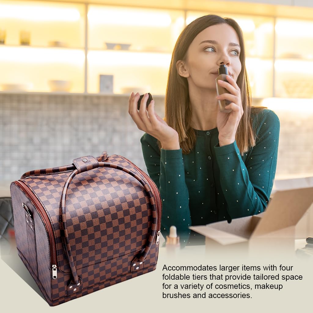 MAYCREATE Makeup Carrying Suitcase Stylish Leather Print Large Makeup Organizer Bag Suitcase Vanity Box Makeup Tools Box Travel Makeup Organizer for Makeup Artist, Professional, Makeup Students