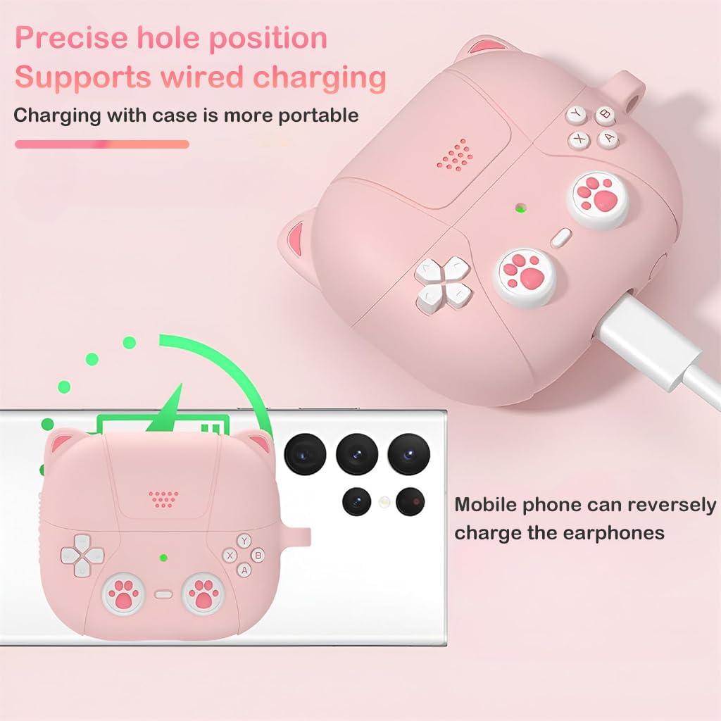 ZORBES Earbuds Case Cover for Samsung Galaxy Buds 3 Protective Silicone Skin Cover with Carabiner Fashion Retro Gaming Machine Earbuds Case Cover for Samsung Galaxy Buds 3/3 Pro, Pink