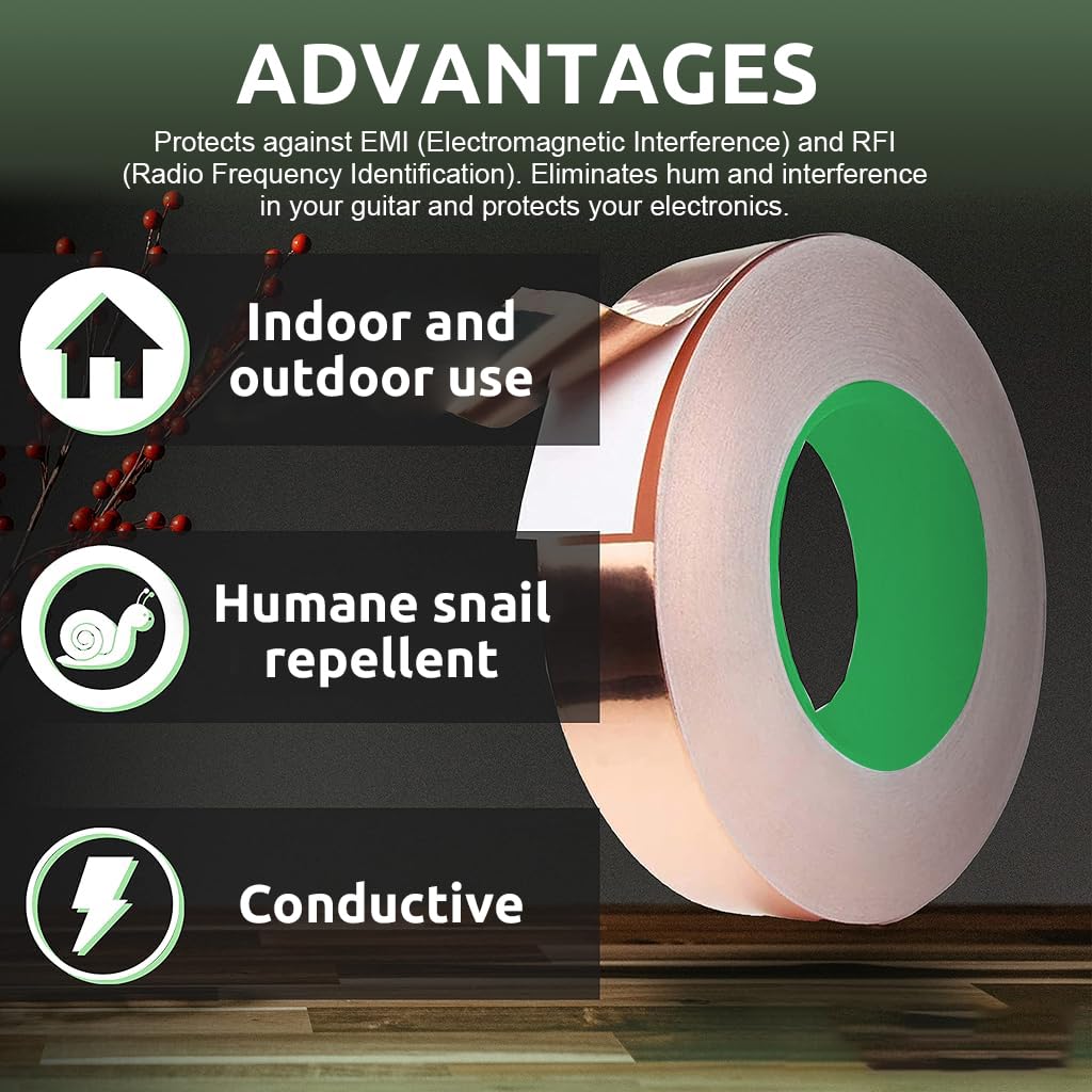 HASTHIP Copper Slug Tape 2cmx20m Copper Tape for Wrapping and Insulating Wire Circuits, Cuttable Self Adhesive Copper Tape High Temperature Resistant Electromagnetic Shielding Copper Tape