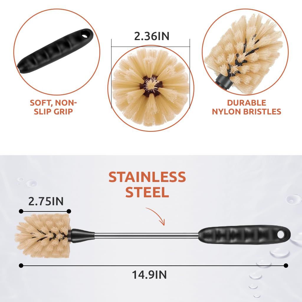 HASTHIP 3 Pcs Bottle Cleaning Brush with Straw Cleaner, Long/Short Handle Bottle Cleaning Brush for Deep Cleaning Water Bottles, Baby Bottles, Coffee Cups (Black)