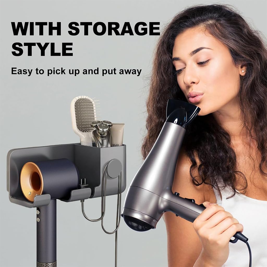 HASTHIP Wall Mount Hair Dryer Holder, Acrylic Hair Dryer Organizer Self Adhesive Blow Dryer Holder Rack for Bathroom, Salon & Dressing Room (Grey)