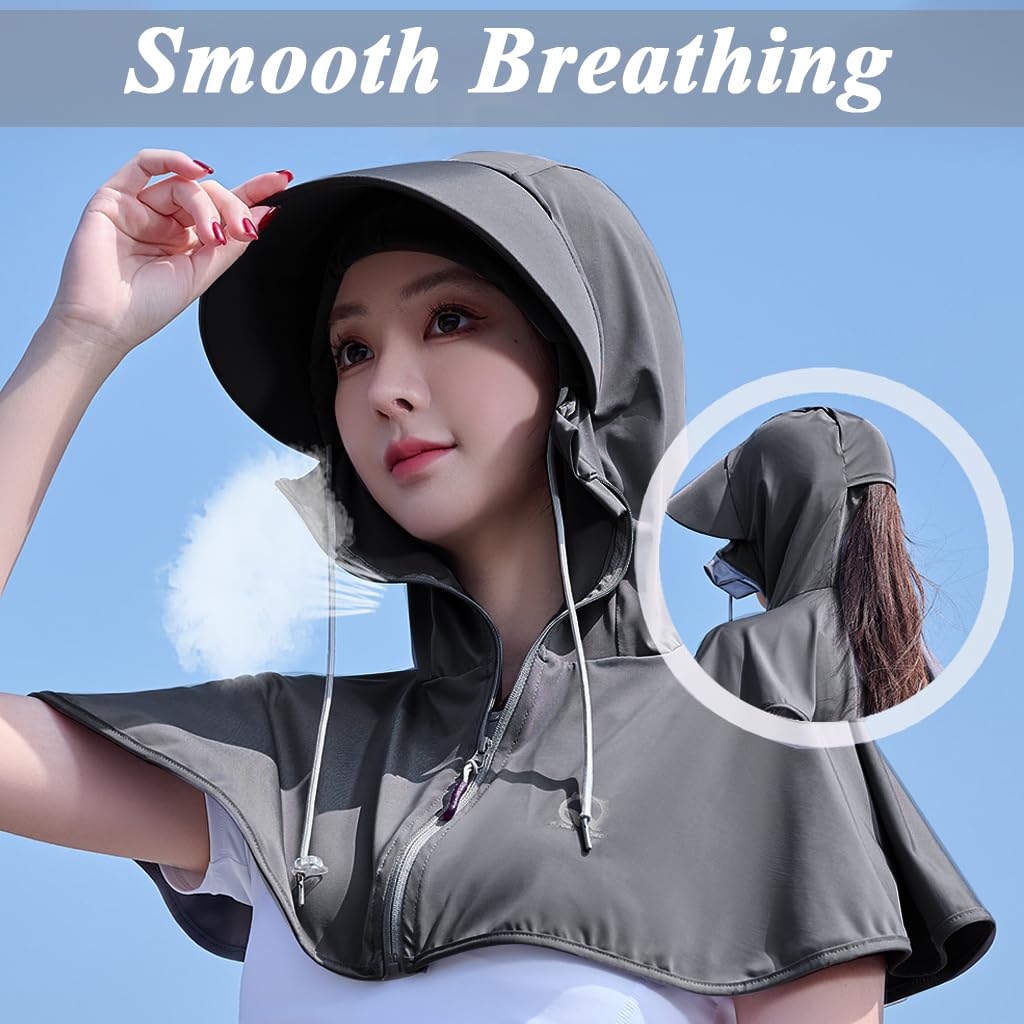PALAY Sun Hats for Women Wide Brim Cap with Face Cover Sun Protection Scarf Cap for Women Breathable Summer Hats Lightweight Full Zip Up Visor Cap For Riding, Hiking, Travel, Beach
