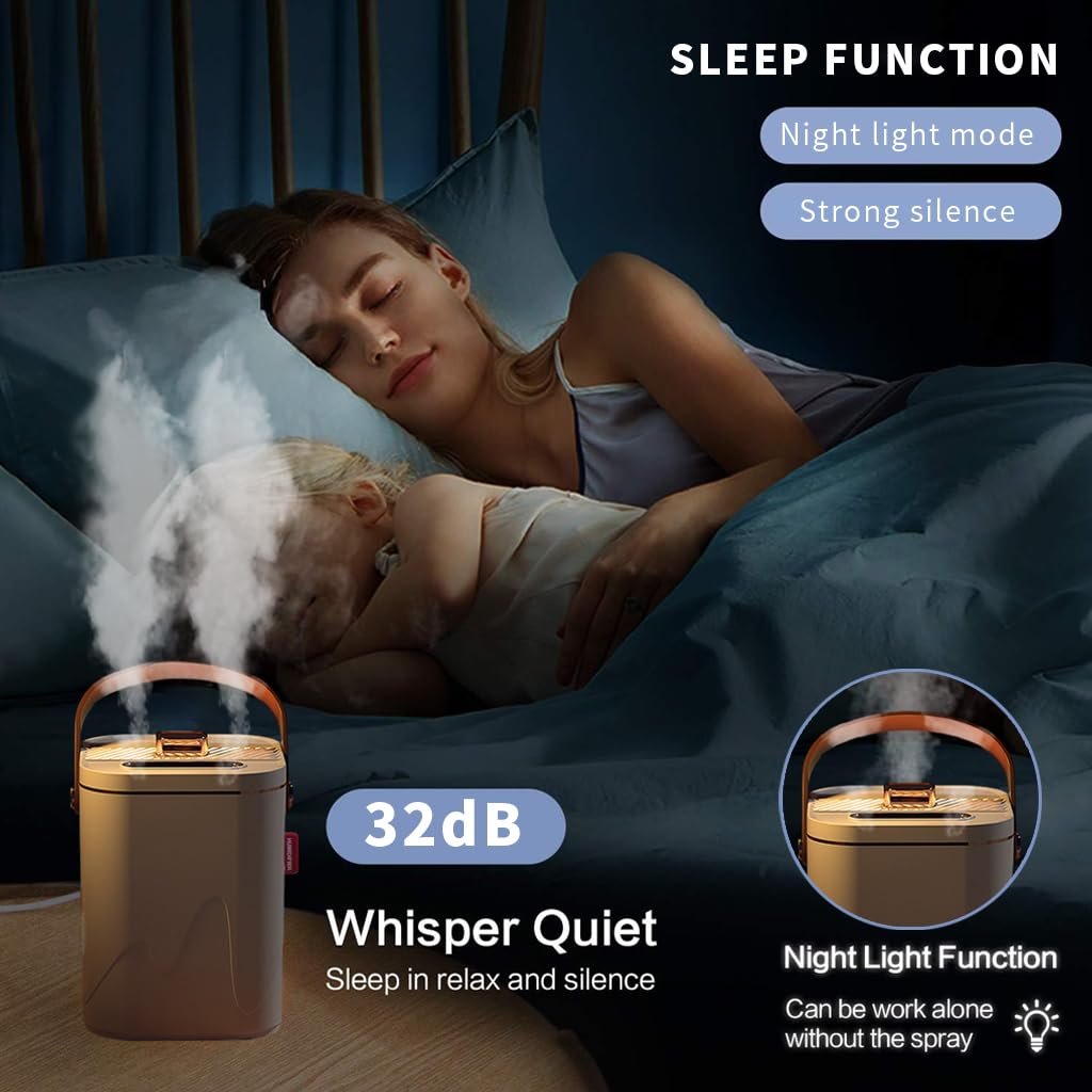 HANNEA Humidifier for Room Cold and Cough, 1.8L Silent Spray Air Humidifier LED Night Light Aroma Diffuser Cool Mist Humidifier with 3 Modes for Bedroom, Living Room, Office, Car