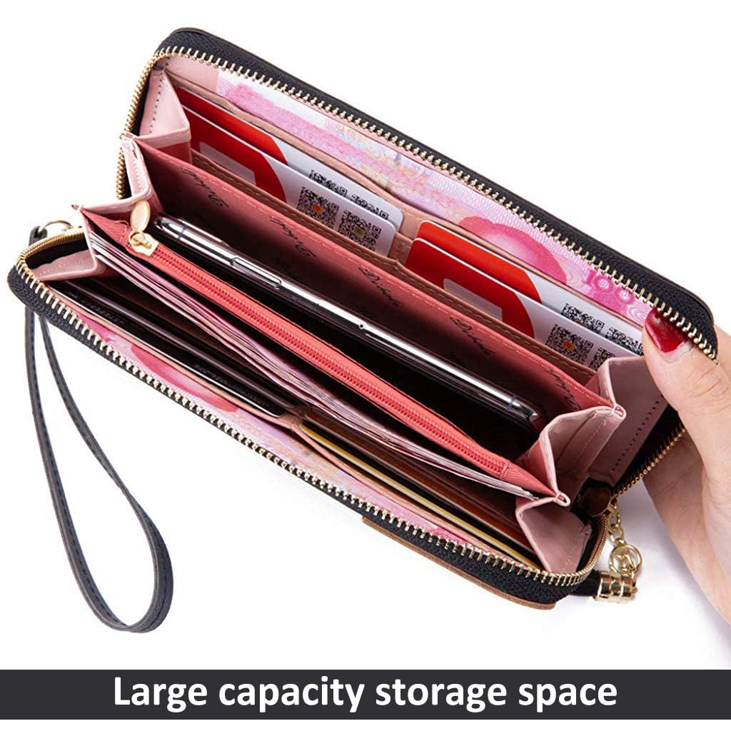SANNIDHI Women's Long Wallet Tassel PU Leather Multi- Slots Girls Zipper Coin Large Purse Wallet for Women (Black)