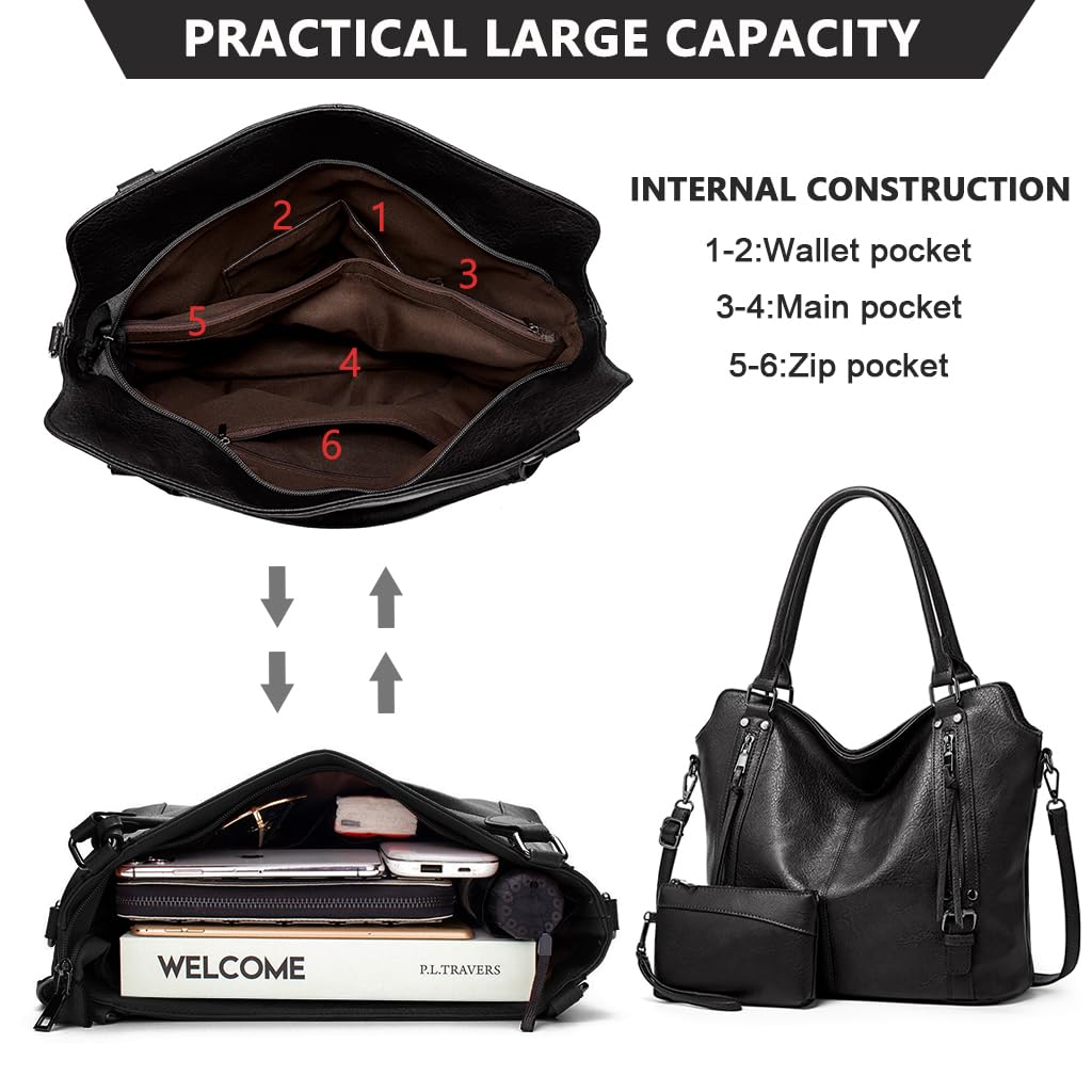 PALAY Handbags For Women PU Leather Hobo Bags for Women Purse Stylish 2 in 1 Tote Bags with Shoulder Strap Ladies Office Bag