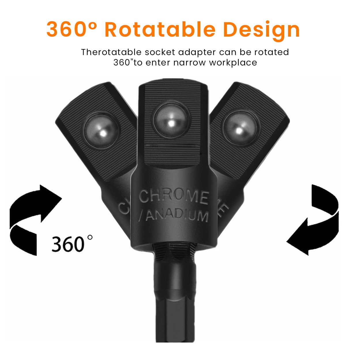 Serplex 3Pcs Flexible Socket Adapters for Power Drill 3 Sizes Universal Adapter Hex Handle to Square Head Socket Adapters 360 Degree Rotary Socket Converter Adapter Connect Rod Tool, 1/4