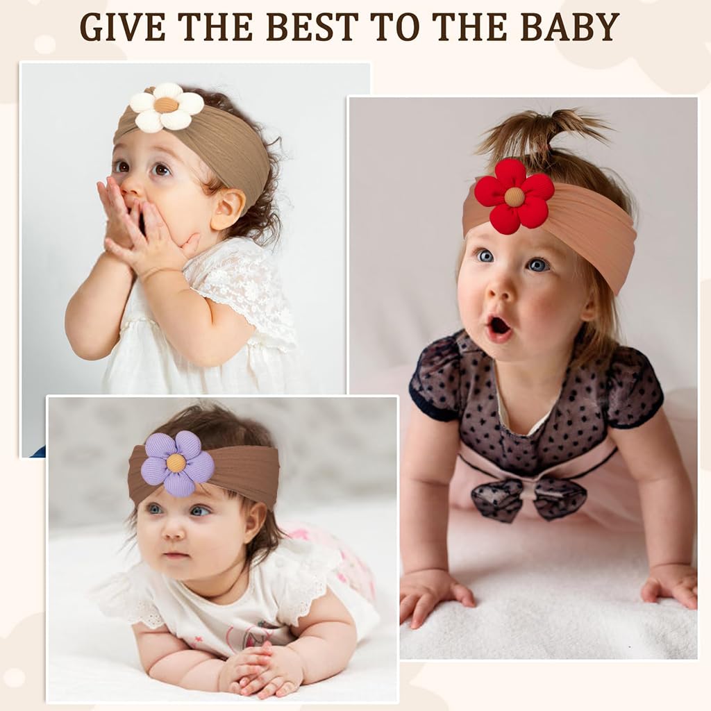 PALAY 5 Pcs Baby Flower Headbands Baby Girls Nylon Headbands Soft Hairbands Hair Accessories for Newborn Infant Toddler Kids