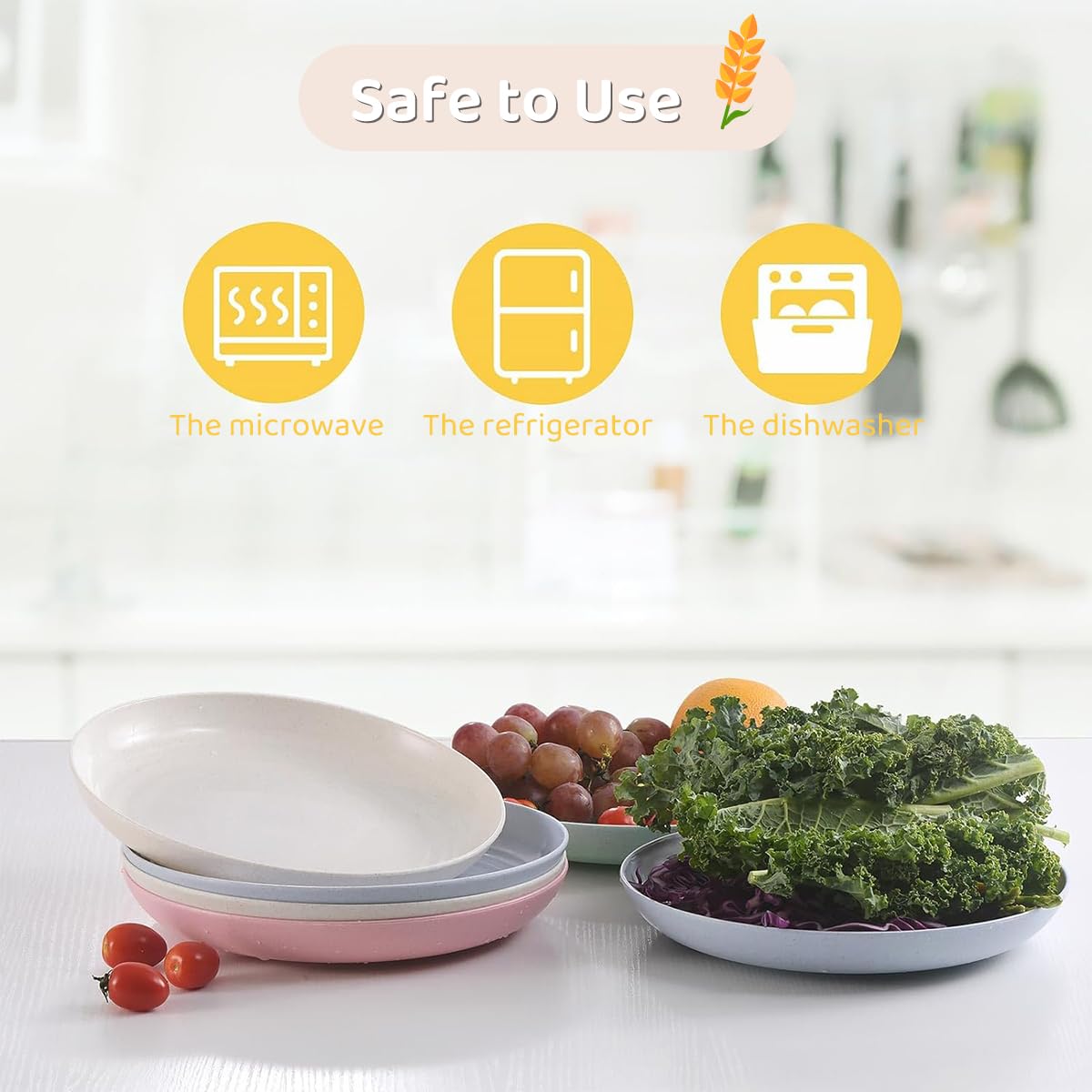 Supvox Set of 4 Earth-Friendly Round Dinner Plates - 9.8inch Lightweight Wheat Straw Plates, Dishwasher & Microwave Safe Dinner Plates, Perfect for Daily Use, Picnics & Parties