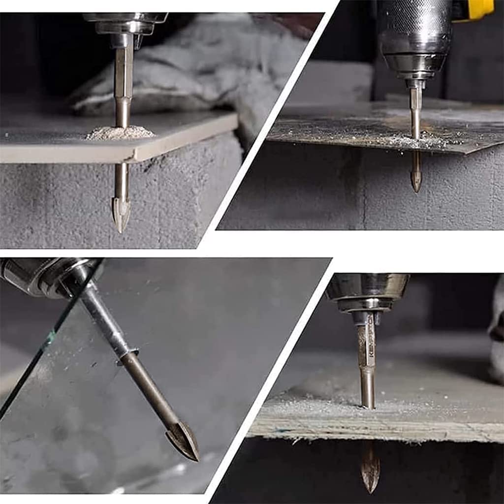 HASTHIP 5Pcs Glass Tile Concrete Drill Bit Set, Multi-Function Triangle Cross Alloy Drill Bit Tip Tools, Hex Shank Tungsten Carbide Tip Drilling Tools for Glass, Ceramic Tile Wall, and Wood (3-7 mm)