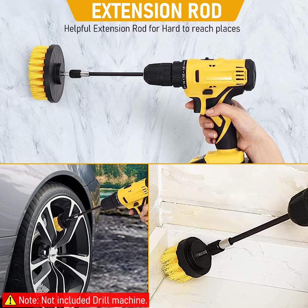 STHIRA 7PCS Tiles Cleaning Brush Tool Set, Drill Brush Attachment Electric Drill Brush Cleaning Brush Kit with Extension Rod, Drill Brush Scrubber for Car, Wheel Hub, Tiles, Sinks, Bathtub, Bathroom, Kitchen