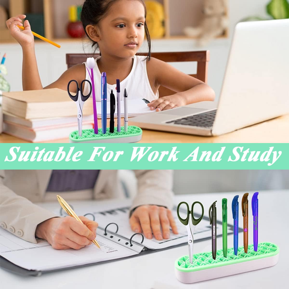 MAYCREATE Silicone Makeup Brush Holder Organizer Multi Slots Desktop Makeup Brushes Storage Stand Make Up Brush Drying Holder for Dressing Table - Green, Space Saving