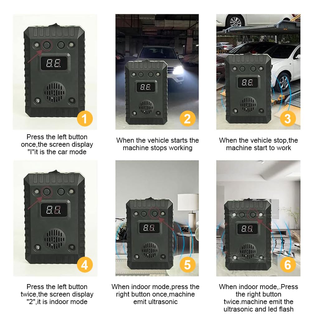 HASTHIP Ultrasonic Animal Repeller for Car Rodent Repeller for Car Battery Operated Mouse Repeller Under Hood Rodent Repeller with Strobe Light USB Dual Power Supply Home Vehicle Mouse Repeller