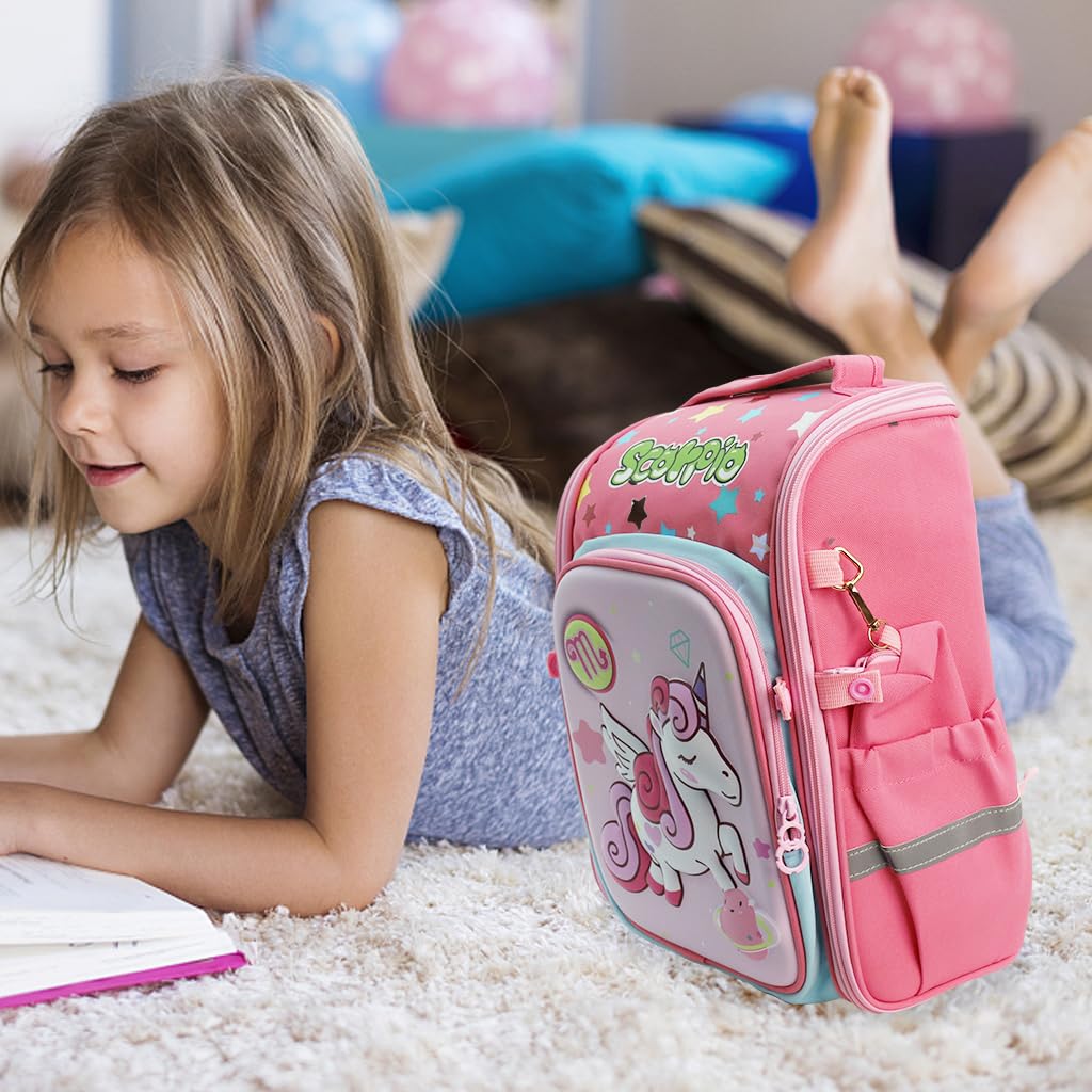 PALAY Girls School Backpack Unicorn Cartoon Backpack with Pencil Pouch Primary Bookbag Girls Backpack for School, Travel, Burden-relief Backpack School Gift for Kids 6-12 Years Old