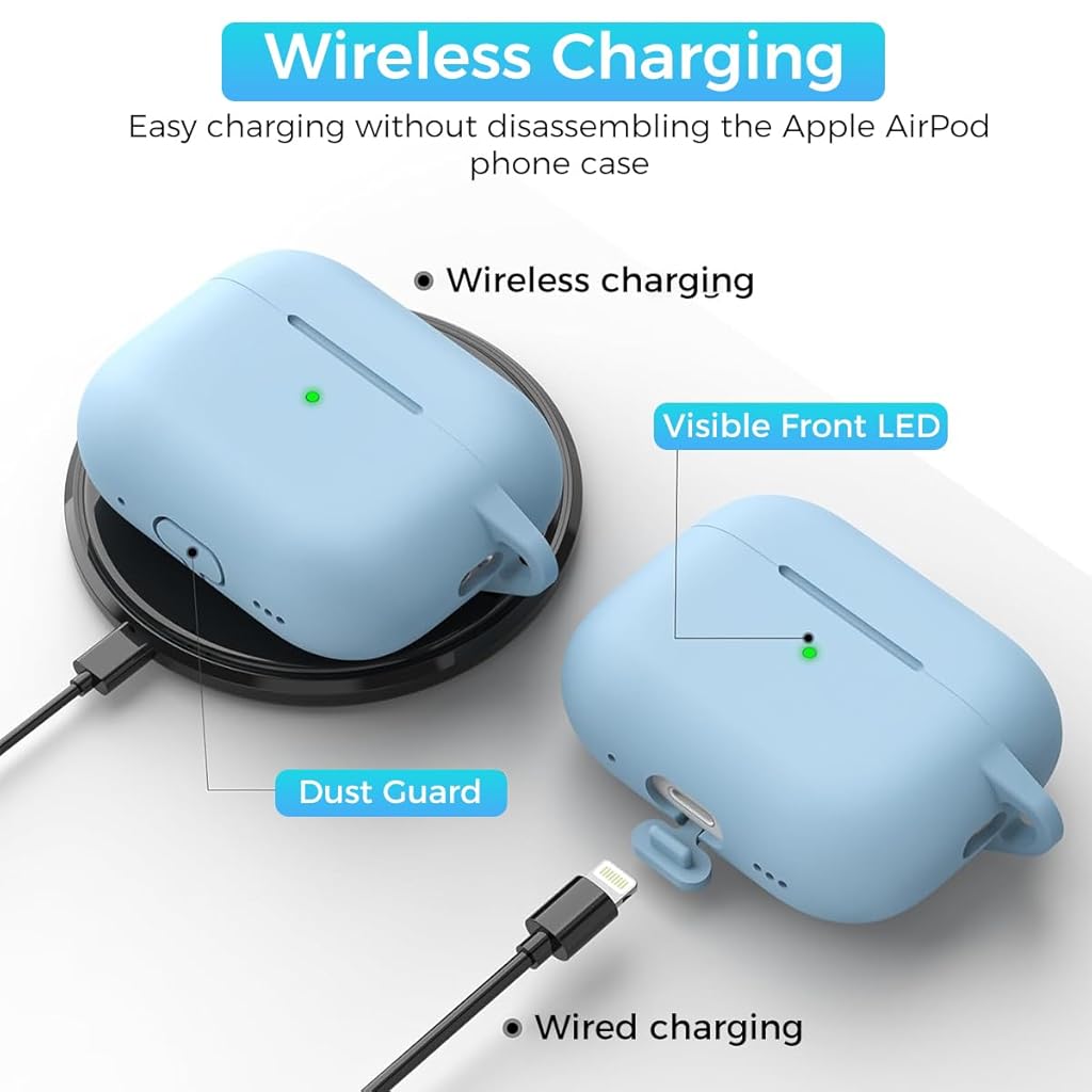 ZORBES® for AirPods Pro 2nd Generation Case Protective Silicone Cover with Carabiner & Dual-Headed Earbud Cleaning Pen Anti-Scratch AirPods Pro 2 Case for Apple AirPods Pro 2nd Generation Case, Blue