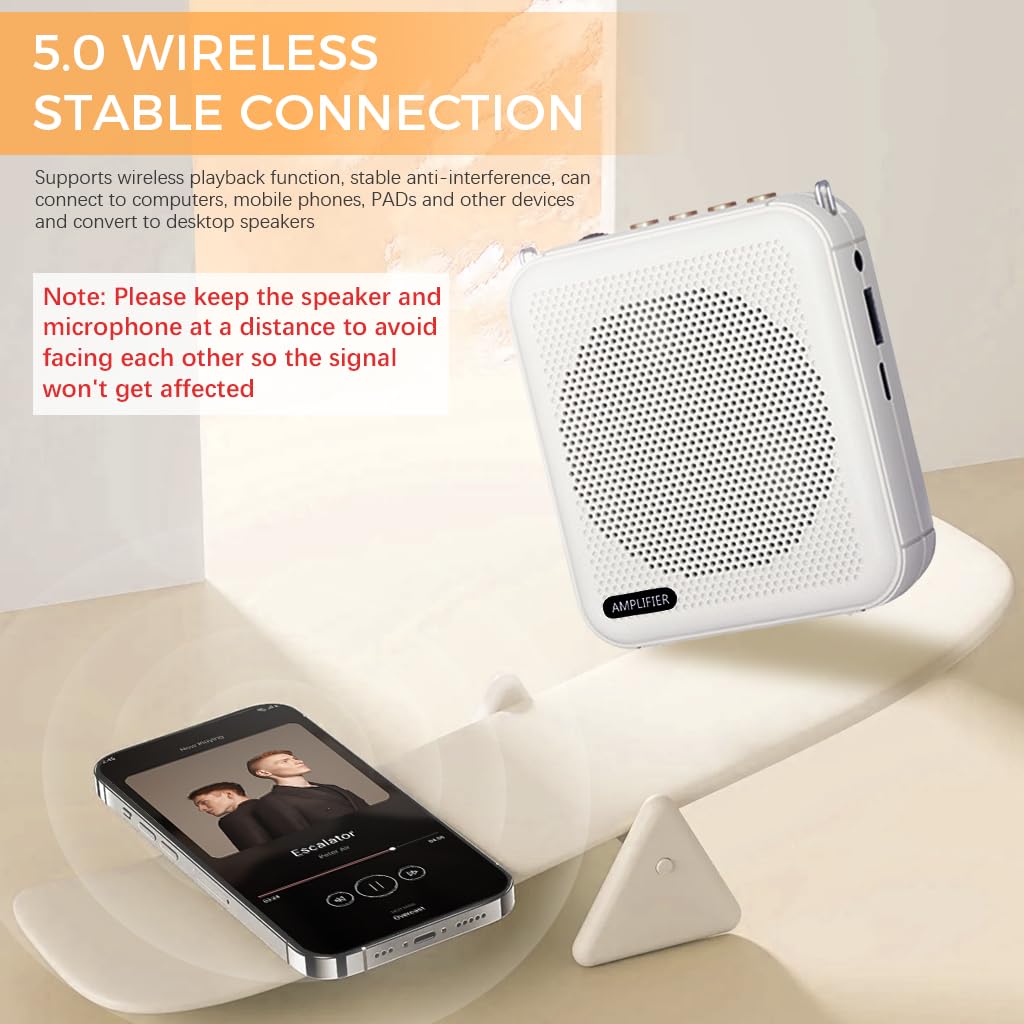 ZORBES 10W Mini Voice Amplifier Portable Rechargeable with Wired Microphone Headset & Waistband, Voice Amplifier for Teachers, Presentation, Tour Guides, Meeting, Coaches(White)