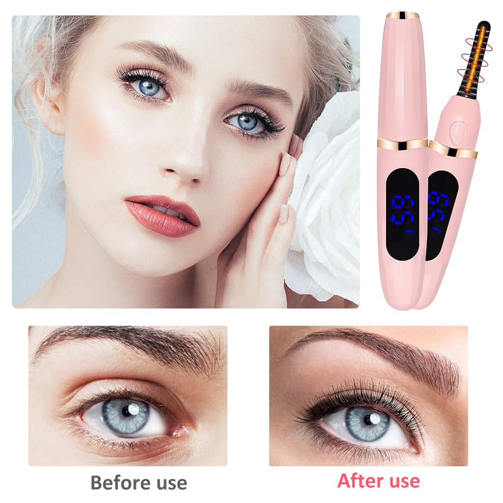 MAYCREATE Heated Eyelash Curler, USB Rechargeable Electric Eelash Curlers 3 Temperatures Mode LCD Temperature Display Eyelash Curler Push-up Heated Eyelash Curler