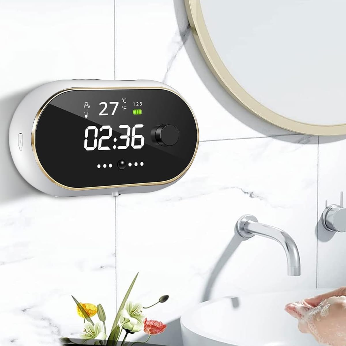 HASTHIP Automatic Soap Dispenser for Bathroom, Electric Foaming Handwash Dispenser, 500ml Wall Mounted Touchless Shampoo Hand Wash Dispenser with 3 Adjustable Bubble Levels with Bracket (White)