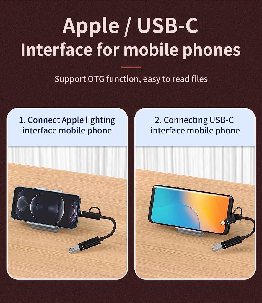 Verilux USB OTG Cable Adapter for iPhone USB A Female to Light-ning/USB C Male Flash Drive Connector Flash Drive Adapter for iPhone, Ipad, More Type C Devices