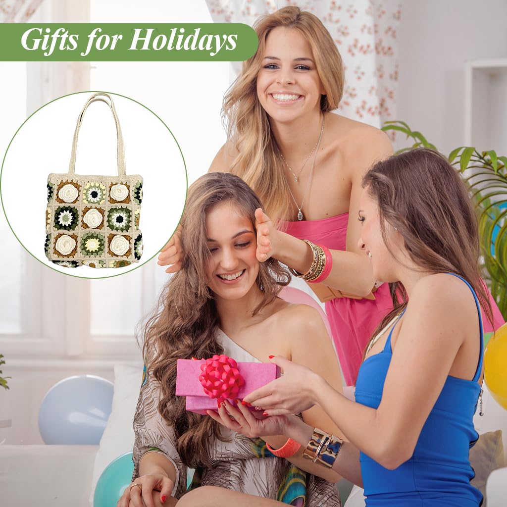 HASTHIP DIY Camellia Crochet Bag Material Kit with Magnetic Buckle Crochet Handbag Tote Camellia Pattern Handbag Material Kit with Yarn, Crochet Hooks, Lining Pouch, Step by Step Tutorial, 28x25cm