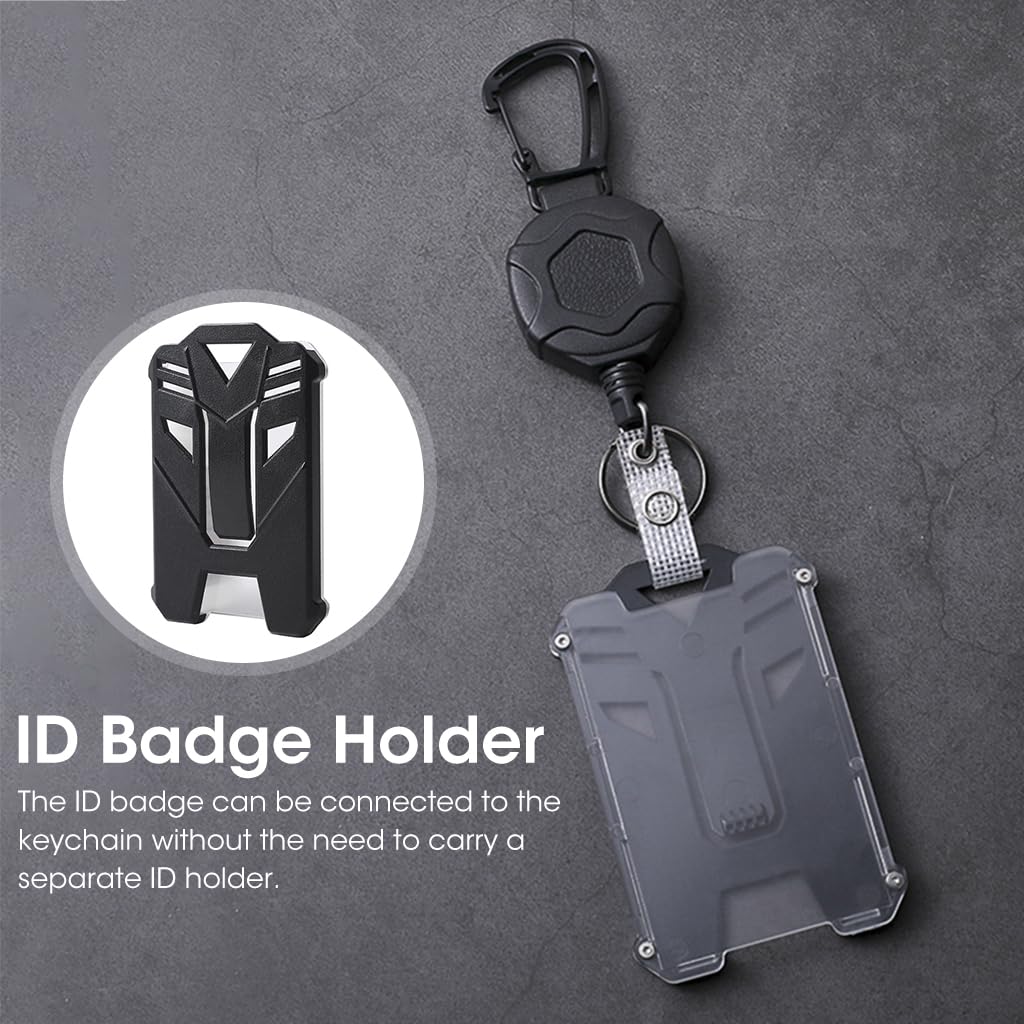 HASTHIP Retractable Keychain with ID Card Holder Retractable Badge Holder, Heavy Duty Carabiner Keychain with 31.5
