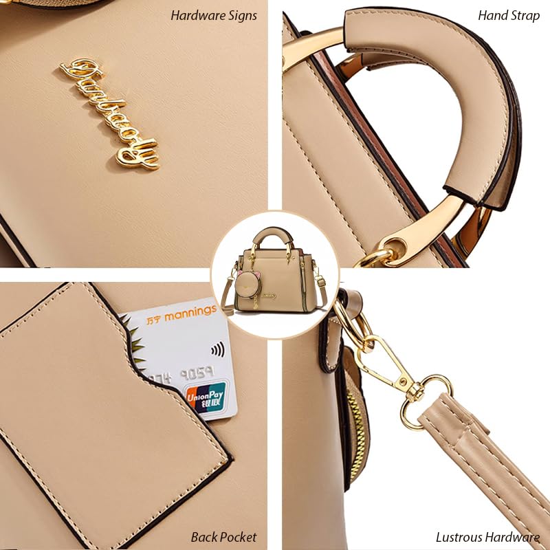 ZIBUYU® Hand Bag for Women Stylish PU Small Tote Bag with Detachable Strap & Cat Ear Pouch, Crossbody Shoulder Bag for Daily Use (Coffee, 24x10x18cm)