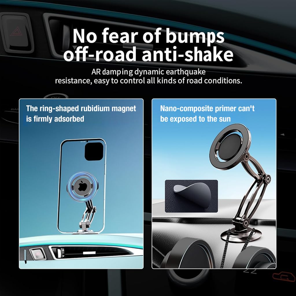 ZORBES Car Magnetic Phone Holder for Dash Board 360 ° Rotatable Flexible Folding Arm Design Strong Magnet Ring Phone Holder for MagSafe Self Adhesive Desk Magnetic Phone Holder for Car, Desk