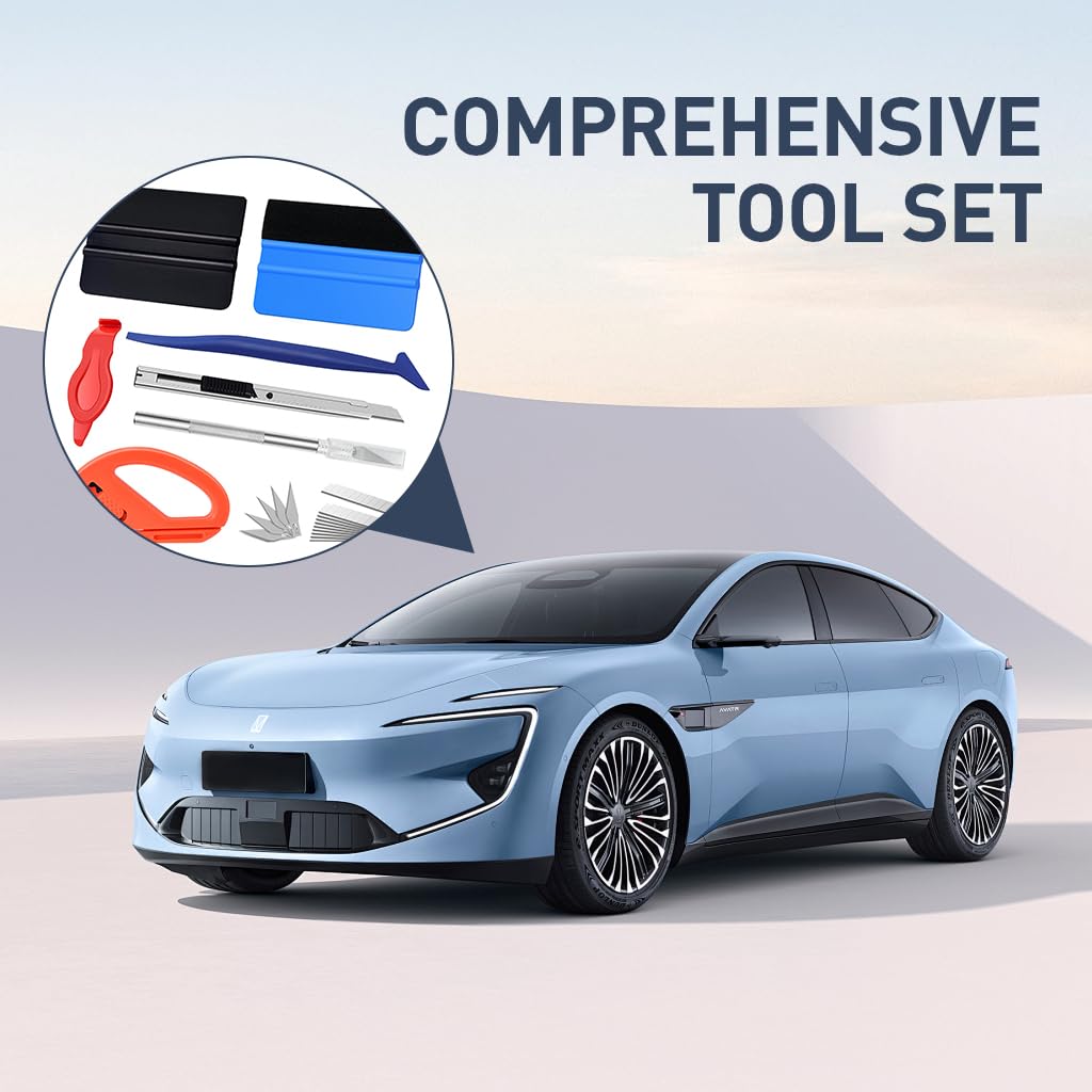 ZIBUYU Car Window Tint Removal Tools Set of 9Pcs Car Protective Paint Film Application Tools with Film Cutter, Squeegee, Precision Cutter, Replacement Blades, Multipurpose Tools for Wall Paper, Tint