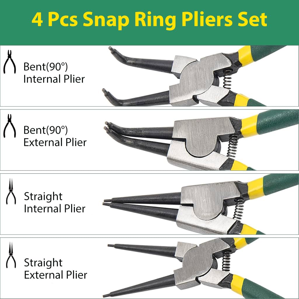 Serplex 4Pcs Snap Ring Pliers Set with Tool Box 7 Inches Straight Tip Circlip Pliers & Bent Tip Circlip Pliers Set for Install and Remove Circlips Retaining Ring Removal Plier Tools