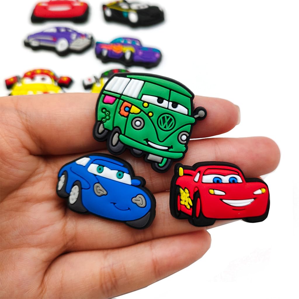 HASTHIP 20pcs Car Shoe Charms for Clog Sandals Shoes DIY Decoration, Cartoon HyperCar Shoes Charm MegaCar PVC Race Cute Clog Pins for Boys Holiday Birthday Gifts Party Favor