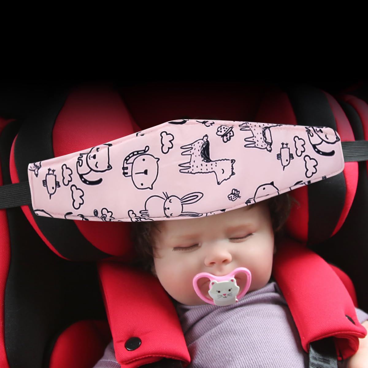 SNOWIE SOFT 2pcs Baby Head Support Band for Car Seat, Elastic Band Strap for Fix Baby's Head Neck, Relief Headrest on Car Safety Seat, Stroller, Travel Eye Cover for Stroller, Baby Safety Seat