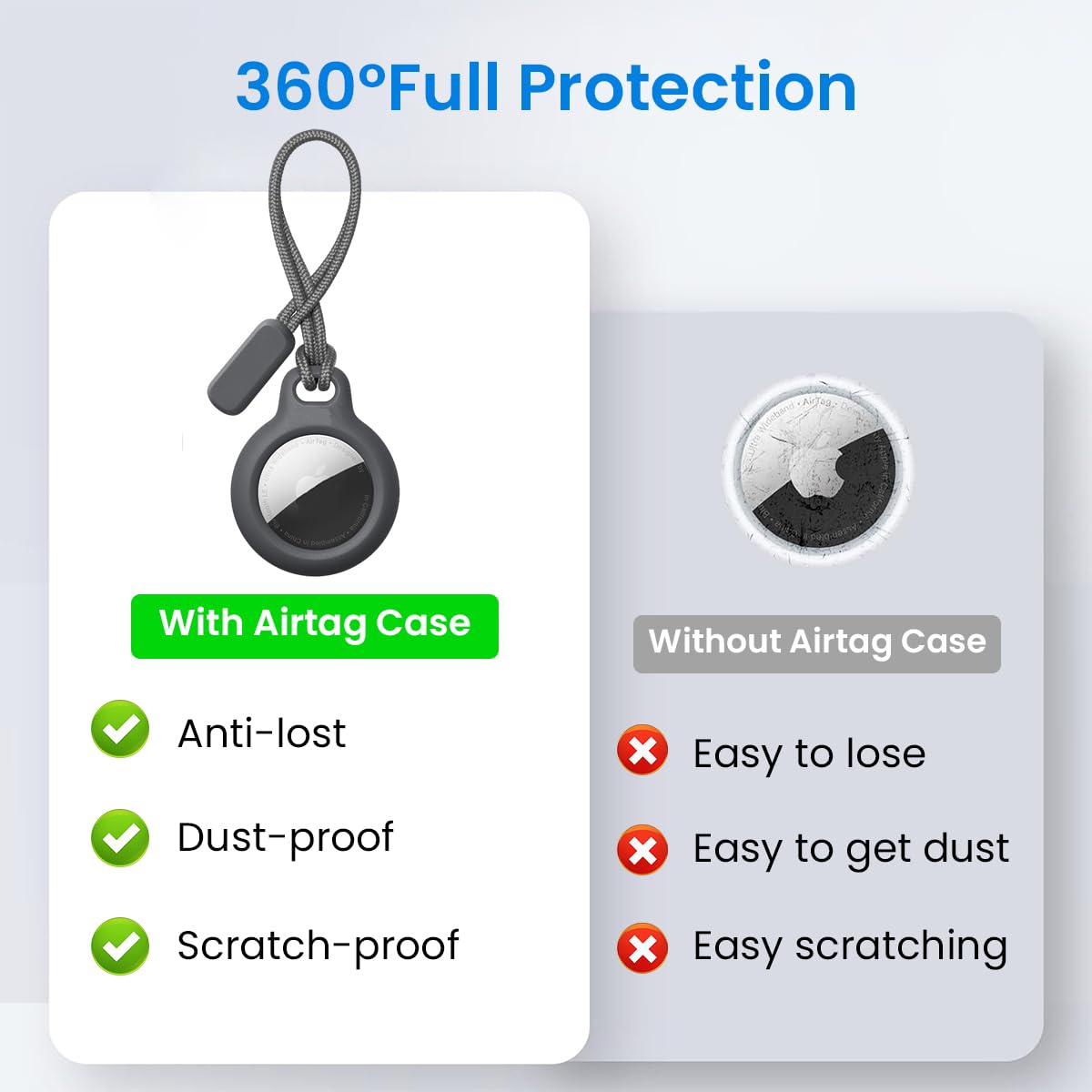 ZORBES 2Pcs Silicone AirTag Holder with Nylon Strap Waterproof Silicone AirTag Holder for Keychain, Pets, Items, Bag, Backpack, Luggage, No AirTag