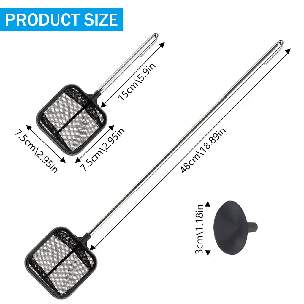Qpets 18 Inch Small Aquarium Fish Net for Betta Fish Tank Stainless Steel Retractable Handle Design Square Fish Net for Small Fish Tank Betta Fish Tank