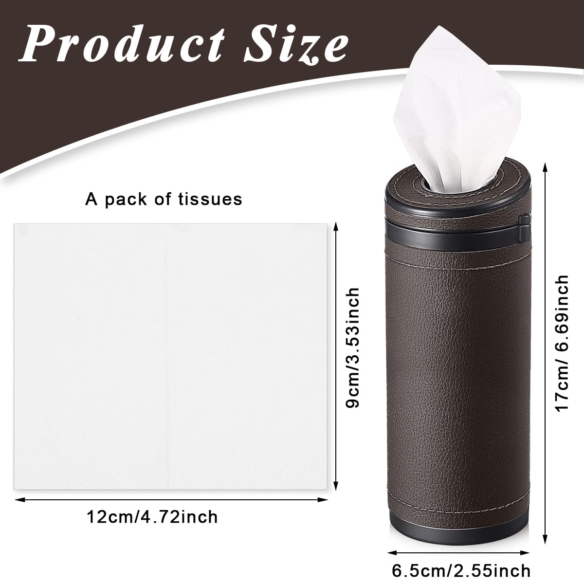 HASTHIP Car Tissue Paper Holder, Cylinder Tissue Box, 2.75'' PU Leather Round Tissues Container Fit for Car Van Bathroom Office Use, Car Cup Holder Car Tissues Box Car Tissue Holder Car Tissue Tube