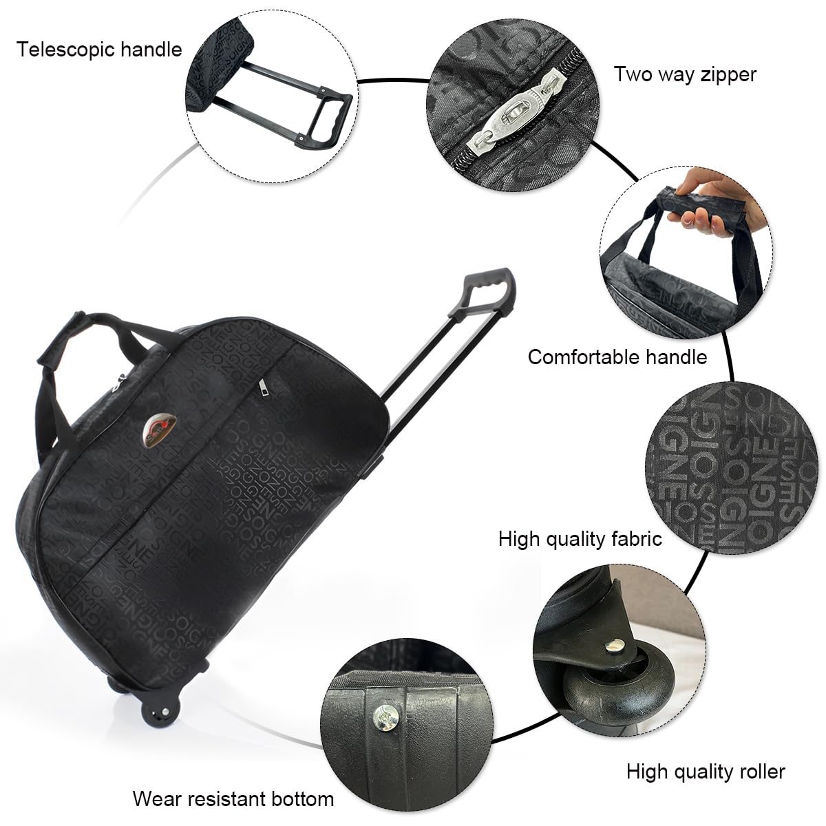 PALAY Large Travel Luggage Portable Wheeled Luggage with Handles Sturdy Polyester Travel Suitcase Carry-on Wheeled Duffel Bag Travel Roller Bag