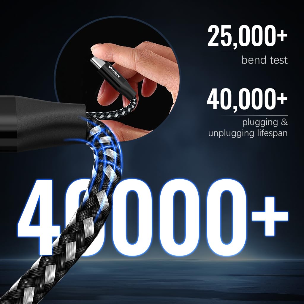 Verilux 10ft USB C Charging Cable Data Cable USB A to Type C Cable Travel USB to Type C Cable Data Cable Long Braided Nylon Type C Cable for Phone, Tablet