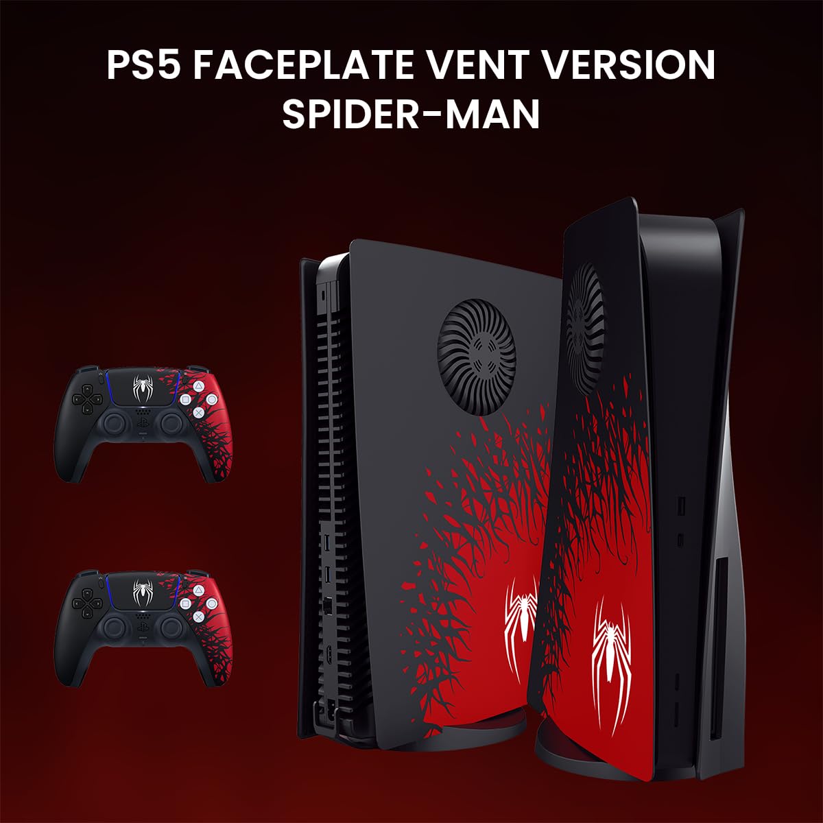 ZORBES Faceplate for Playstation 5 Console Set of 2Pcs PS5 Faceplate with Vent Heat Dissipation PS5 Cover Faceplate Fashion Red Spider Printed Face Cover for PS5 DIY Modification