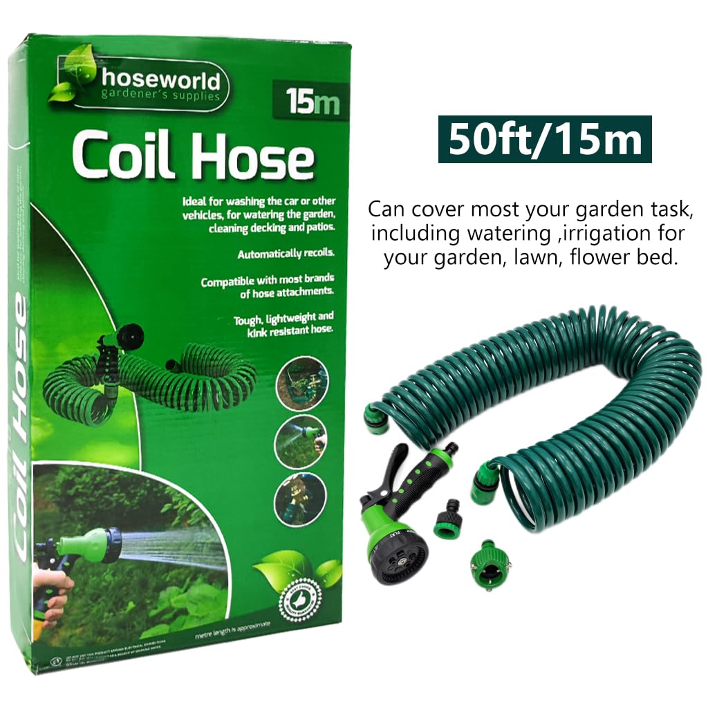 HASTHIP 50ft/15m Garden Hose Pipe with 7 Function Sprayer Gun, Expandable EVA Lightweight Anti-Kink Flexible Water Hose with 3/8'' Quick Connector & Sprinkler for Home Garden Car Washing Pet Bathing