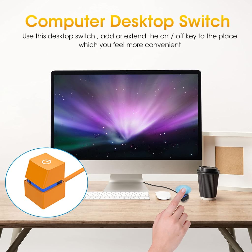 Verilux Desktop Computer Power Switch, Computer On/Off Switch, Push Button CPU Power Switch Button for Household Office Hotel Extension Cord, External Remote Start PC Motherboard Switch Button Extension Cable